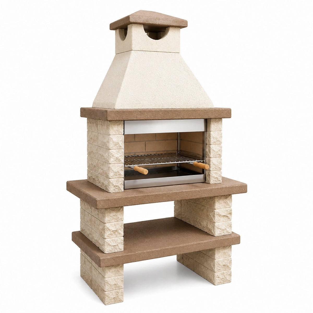 Barbecue de jardin en pierre 120 x 70 x 210 cm beige et brun avec grille réglable