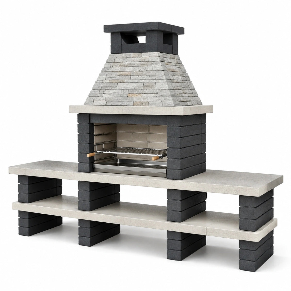 Barbecue de jardin en pierre 160 x 70 x 220 cm gris anthracite - gril à charbon traditionnel