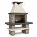 Barbecue de jardin 120 x 70 x 210 cm en pierre beige et grise avec grille métallique style rustique