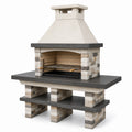Barbecue de jardin fixe 180 x 90 x 220 cm en pierre beige et gris avec grille en acier