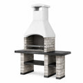 Barbecue de jardin 160 x 70 x 220 cm en béton gris avec grille en acier style traditionnel