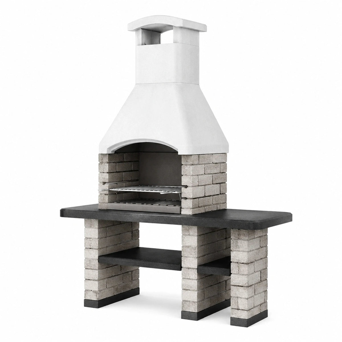 Barbecue de jardin 160 x 70 x 220 cm en béton gris avec grille en acier style traditionnel