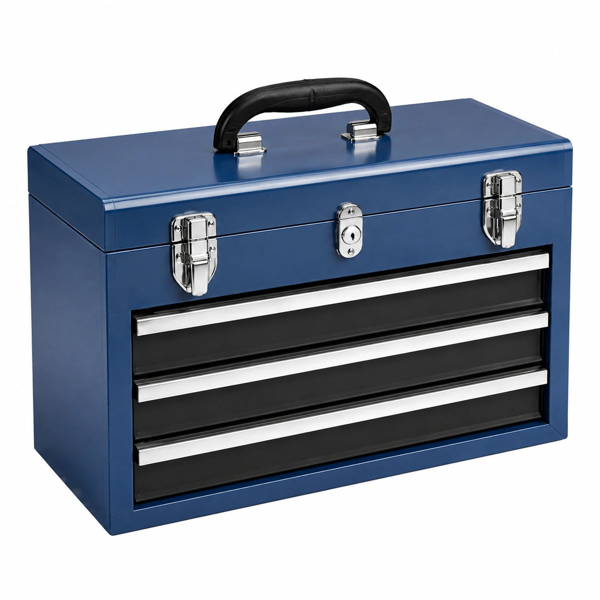 Mallette à outils 50 x 25 x 35 cm en acier bleu avec 3 tiroirs verrouillables