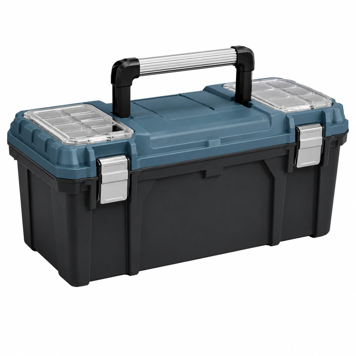 Boîte à outils 55 x 28 x 27 cm en plastique bleu noir avec organiseurs et poignée de transport