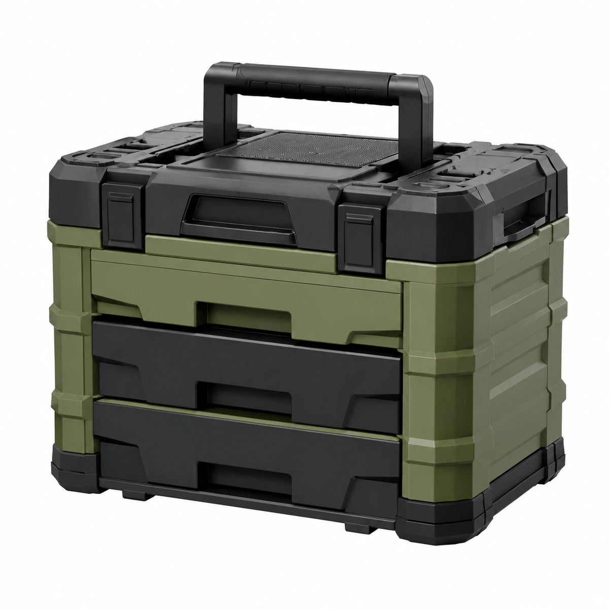 Boîte à outils 45 cm en plastique vert noir à 3 tiroirs portable