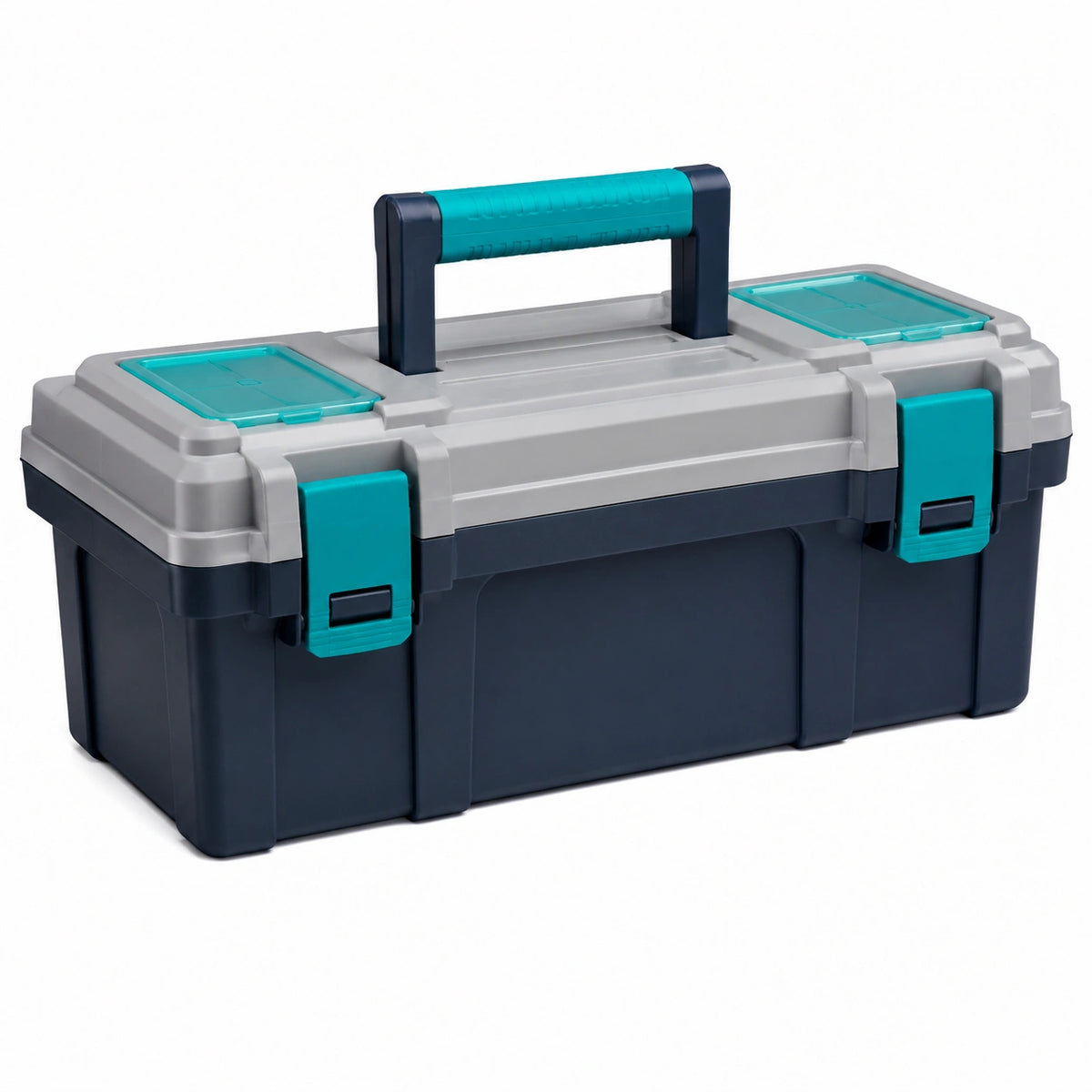 Boîte à outils 50 x 25 x 25 cm en plastique gris anthracite et turquoise avec poignée et compartiments