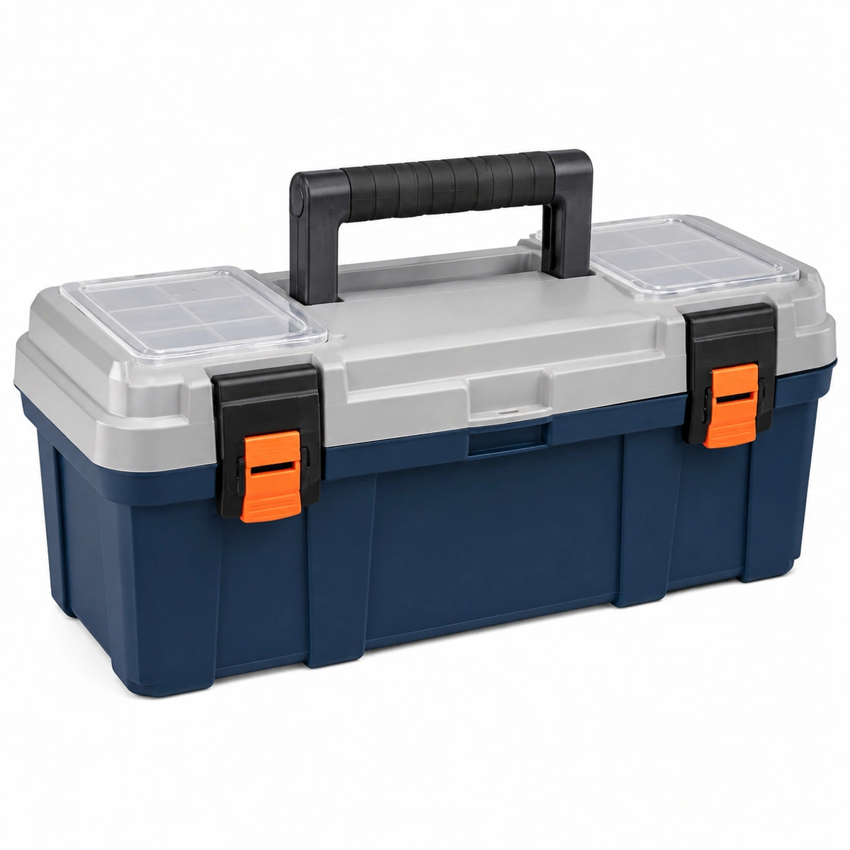 Boîte à outils 50 x 25 x 24 cm en plastique bleu gris avec poignée et rangements
