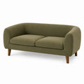 Canapé 2 places 160 cm en tissu vert kaki pieds en bois style contemporain