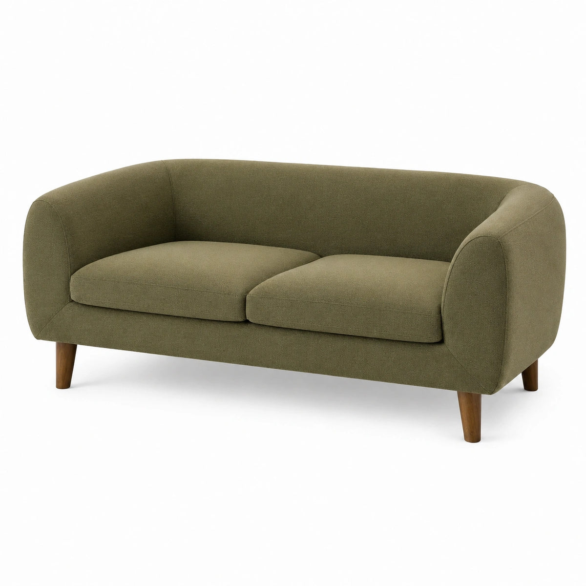 Canapé 2 places 160 cm en tissu vert kaki pieds en bois style contemporain