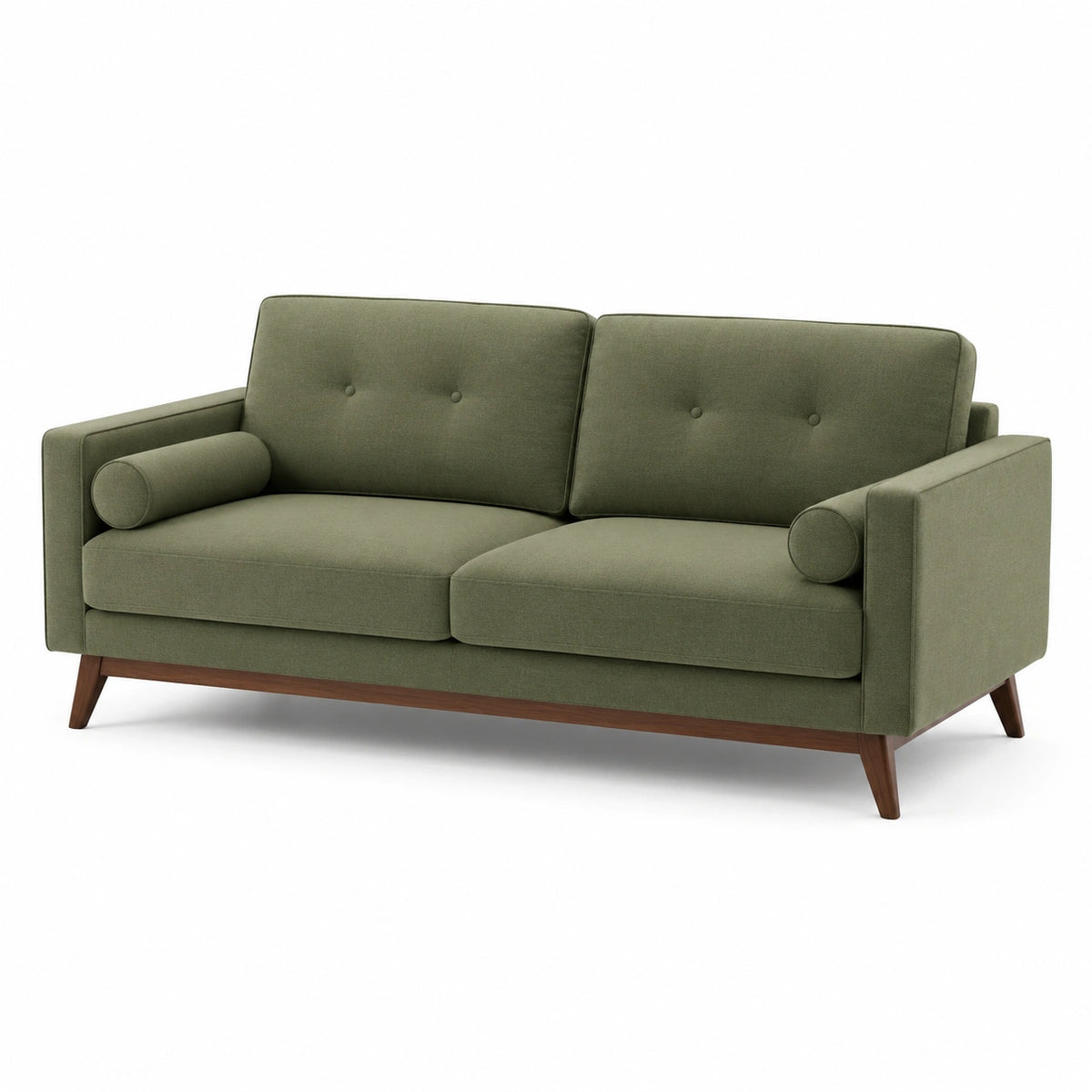 Canapé 2 places 160 x 85 x 85 cm en tissu vert kaki avec pieds en bois style rétro