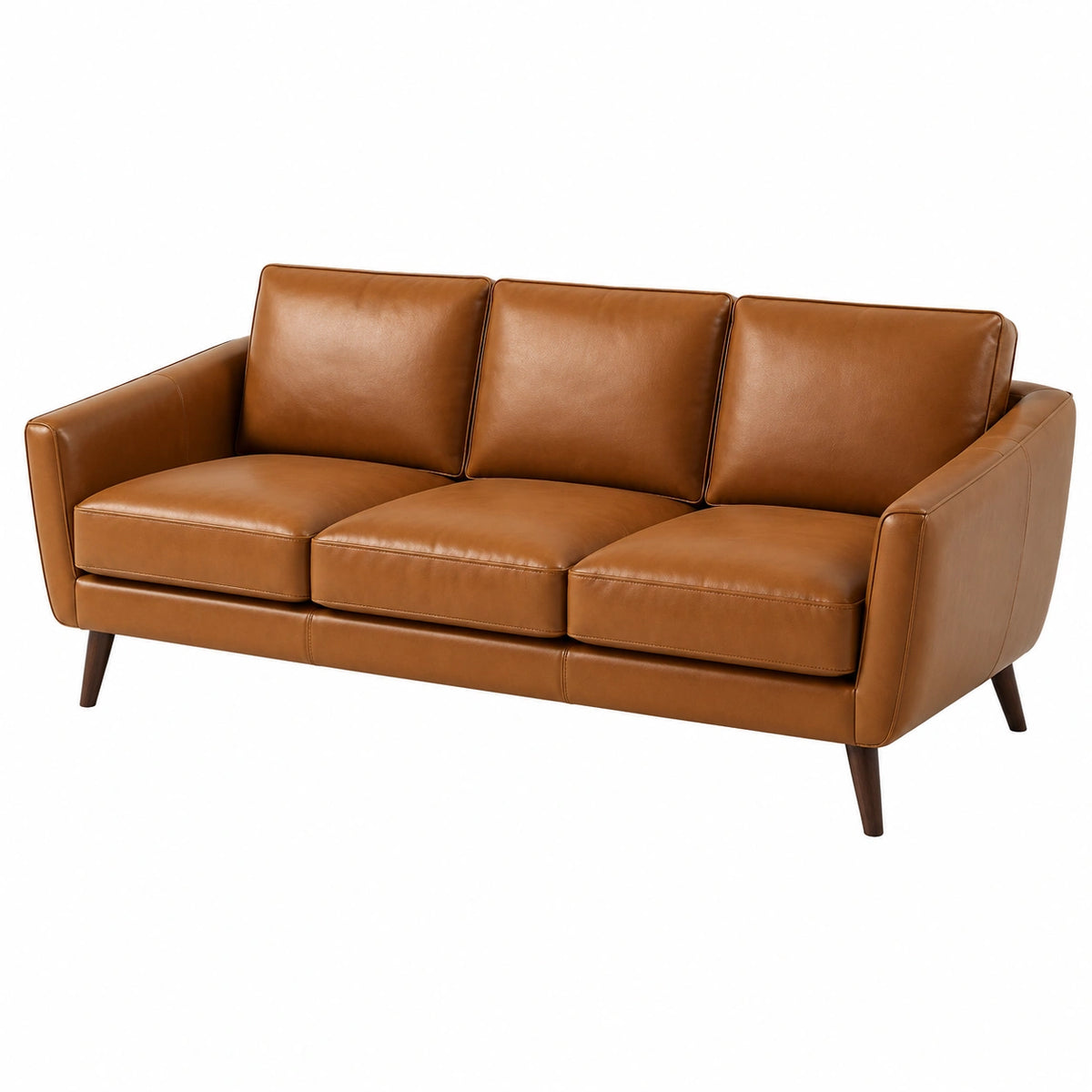 Canapé 3 places 210 x 90 x 85 cm similicuir cognac style moderne pieds en bois