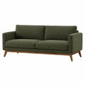 Canapé 2 places 180 x 90 x 85 cm en tissu vert avec pieds en bois style scandinave