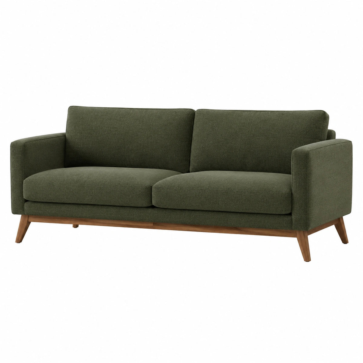 Canapé 2 places 180 x 90 x 85 cm en tissu vert avec pieds en bois style scandinave