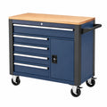 Servante d atelier 100 x 50 x 95 cm en acier bleu avec plateau en bois et roulettes