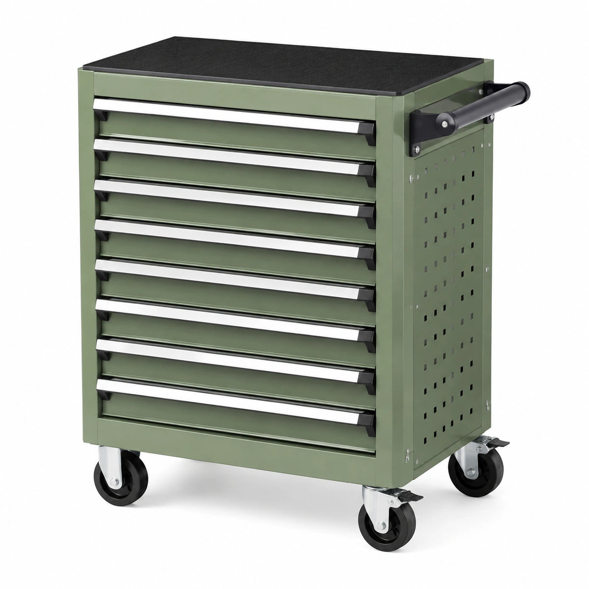 Chariot à outils 77 x 46 x 97 cm en acier vert avec 7 tiroirs et roulettes