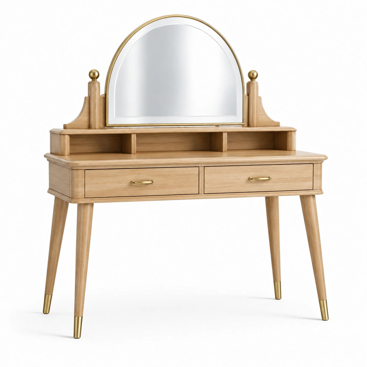 Coiffeuse 120 x 45 x 150 cm en bois beige avec miroir et tiroirs style vintage