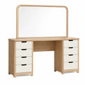 Coiffeuse avec miroir 120 x 45 x 135 cm en panneaux aspect bois naturel et blanc avec 8 tiroirs