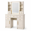 Coiffeuse 120 x 50 x 180 cm en panneaux de bois beige avec miroir et rangements style moderne