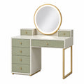 Table de maquillage 100 x 45 x 140 cm en bois blanc vert sauge avec miroir lumineux et tiroirs