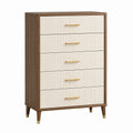 Commode 80 x 40 x 120 cm en bois marron et beige à 5 tiroirs style moderne