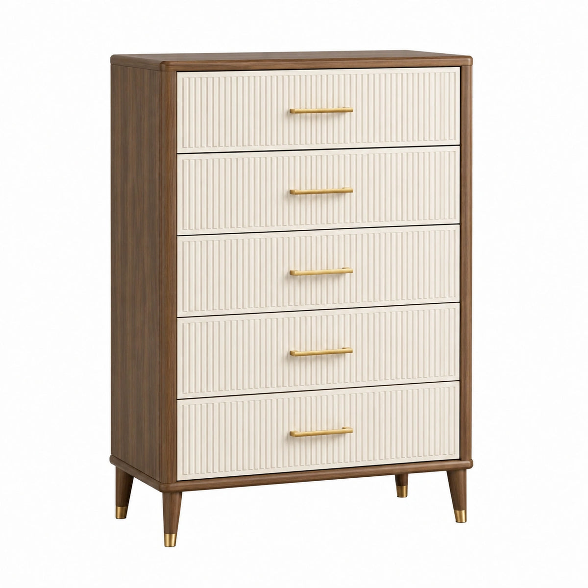 Commode 80 x 40 x 120 cm en bois marron et beige à 5 tiroirs style moderne