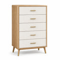 Commode 80 x 40 x 120 cm en bois beige et blanc à 5 tiroirs style rétro