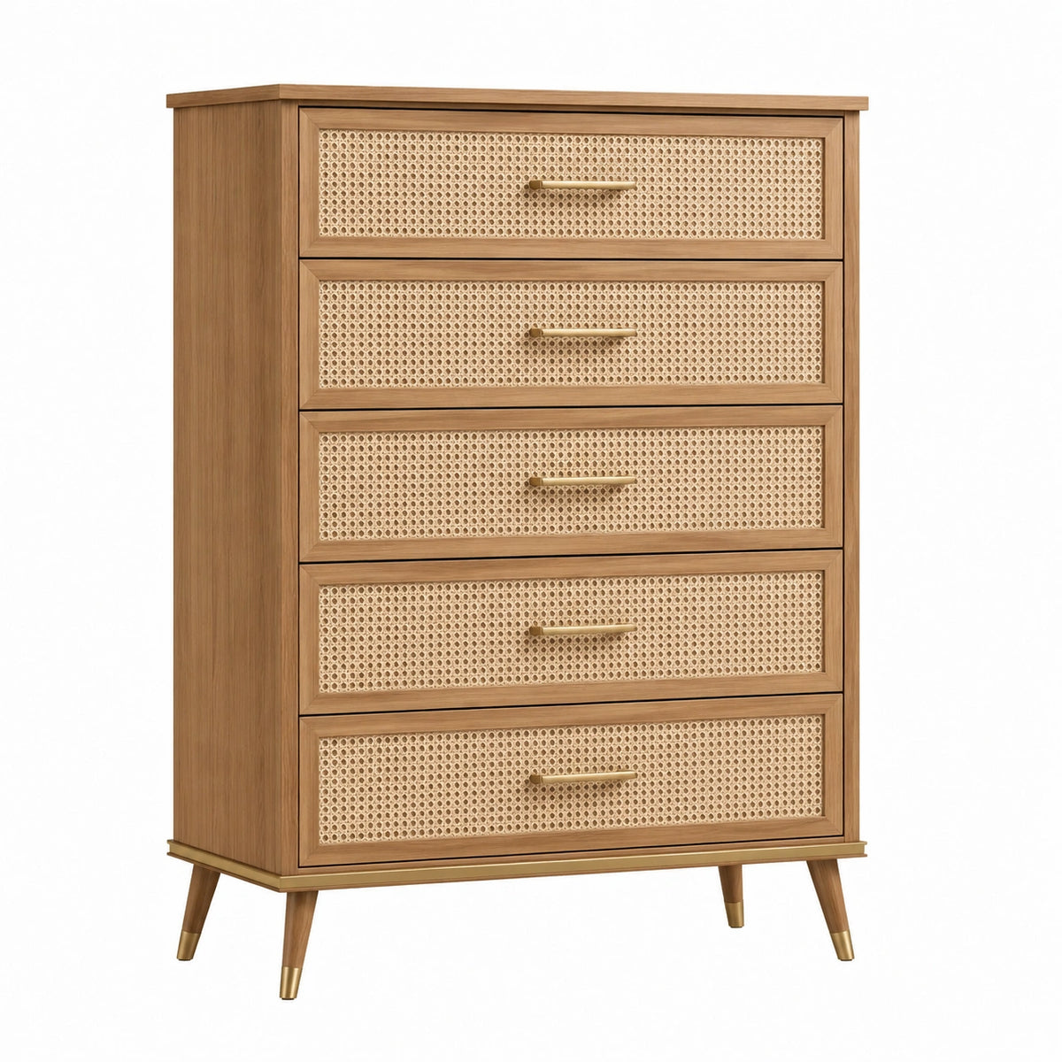 Commode 80 x 40 x 130 cm en bois brun avec cannage style rétro
