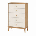 Commode 80 x 40 x 130 cm en bois beige et blanc à 5 tiroirs style scandinave