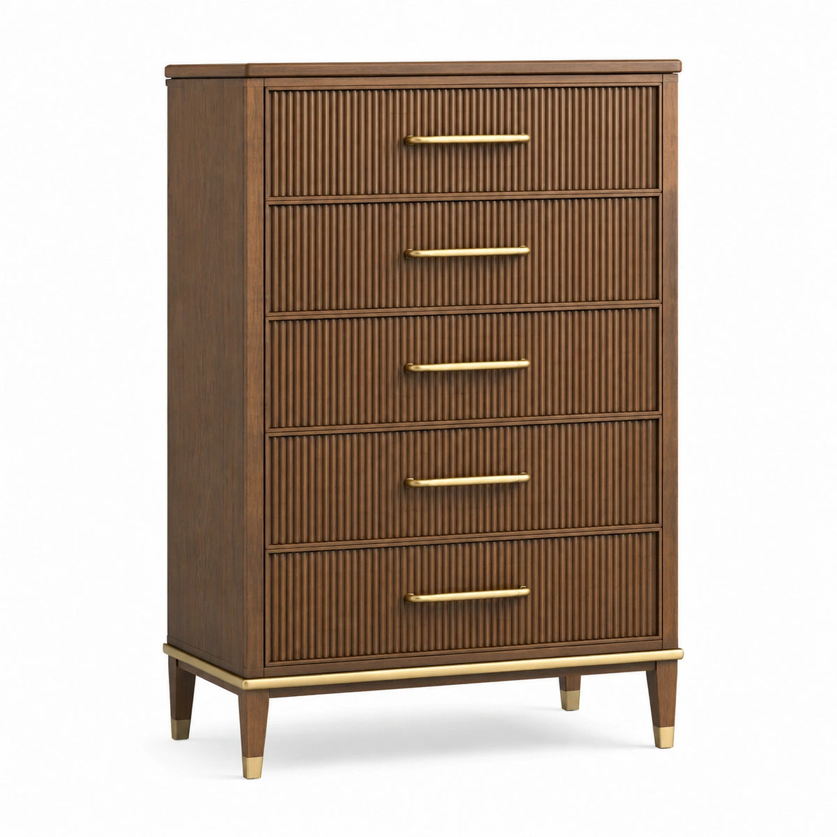 Commode 90 x 45 x 150 cm en bois marron à 5 tiroirs style moderne