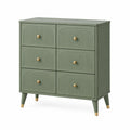 Commode 120 x 45 x 100 cm en panneaux de bois vert sauge à 6 tiroirs style contemporain
