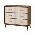 Commode 6 tiroirs 120 cm bois marron et blanc style moderne