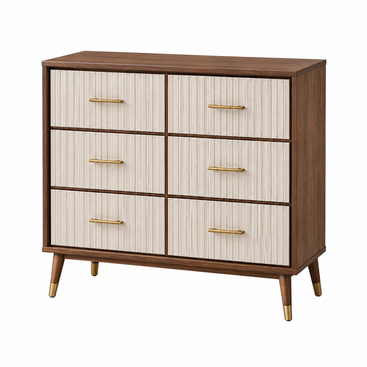 Commode 6 tiroirs 120 cm bois marron et blanc style moderne