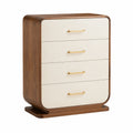 Commode 90 x 45 x 120 cm en panneaux décor noyer crème à 4 tiroirs style contemporain