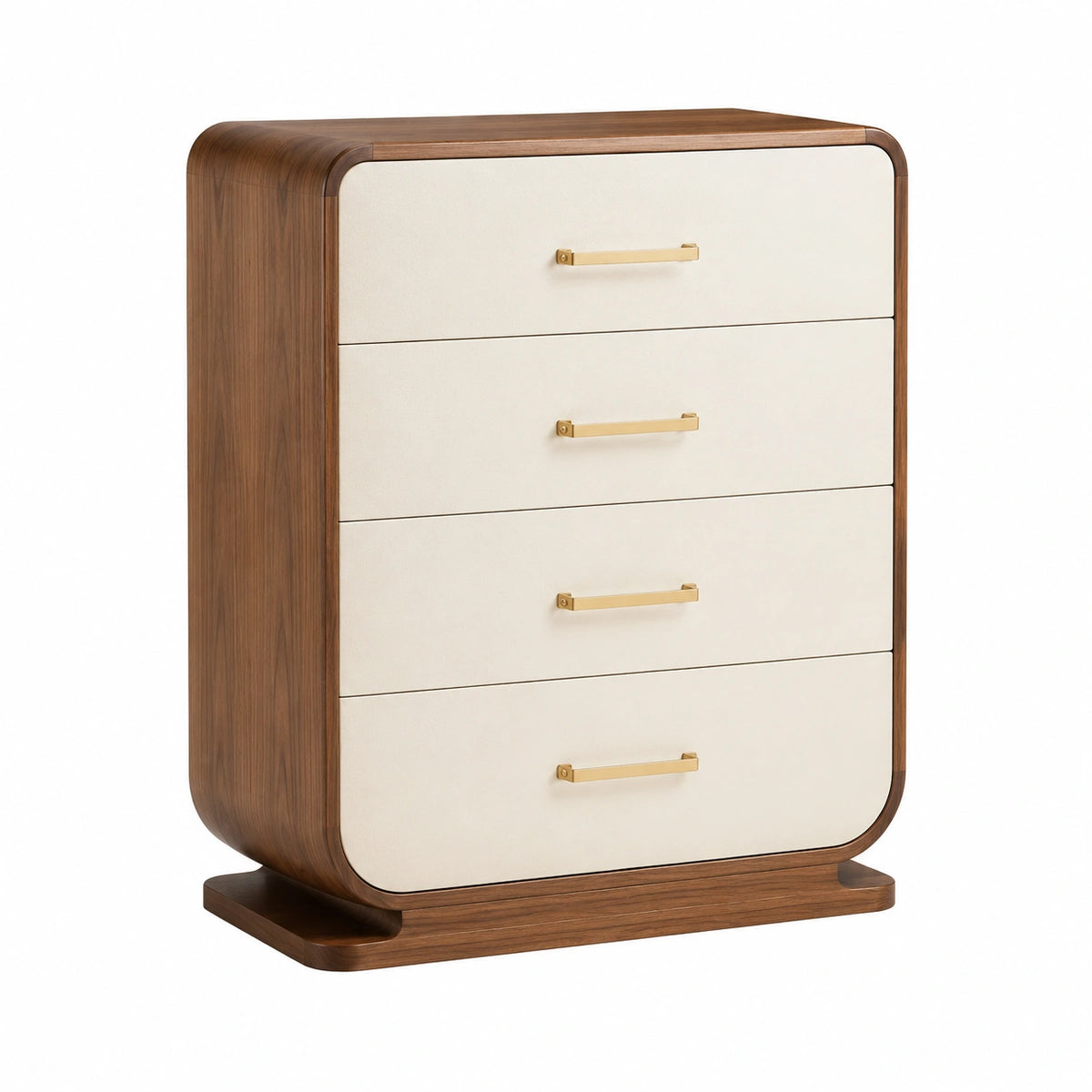 Commode 90 x 45 x 120 cm en panneaux décor noyer crème à 4 tiroirs style contemporain